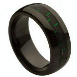 8MM CERAMIC WEDDING BAND GREEN CARBON FIBER INLAY